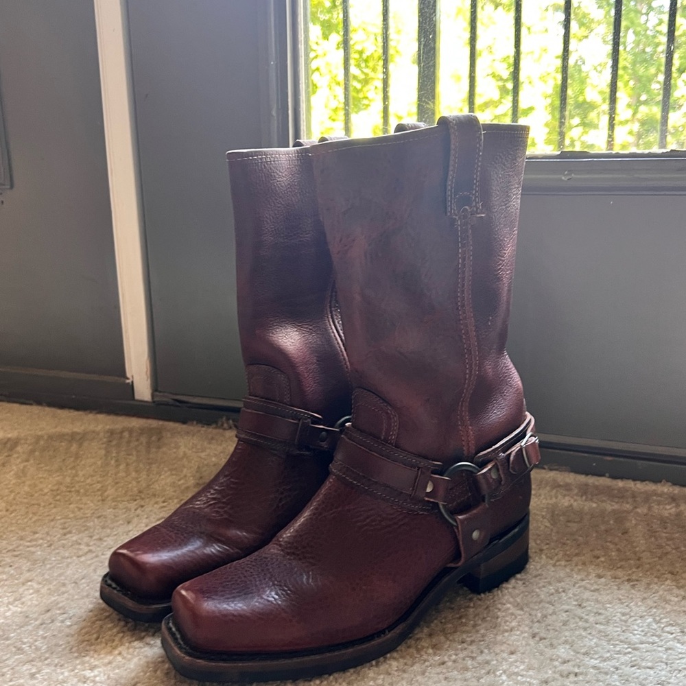 Frye Harness Boots Deep Red Leather